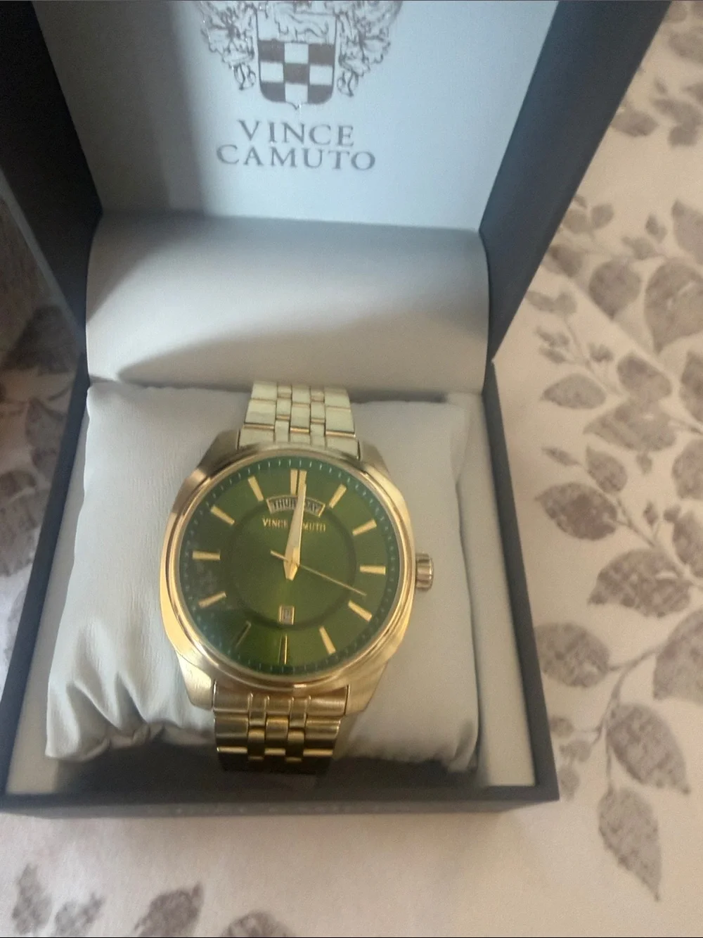 Vince Camuto Gold-Tone Watch with Green Dial and Bracelet